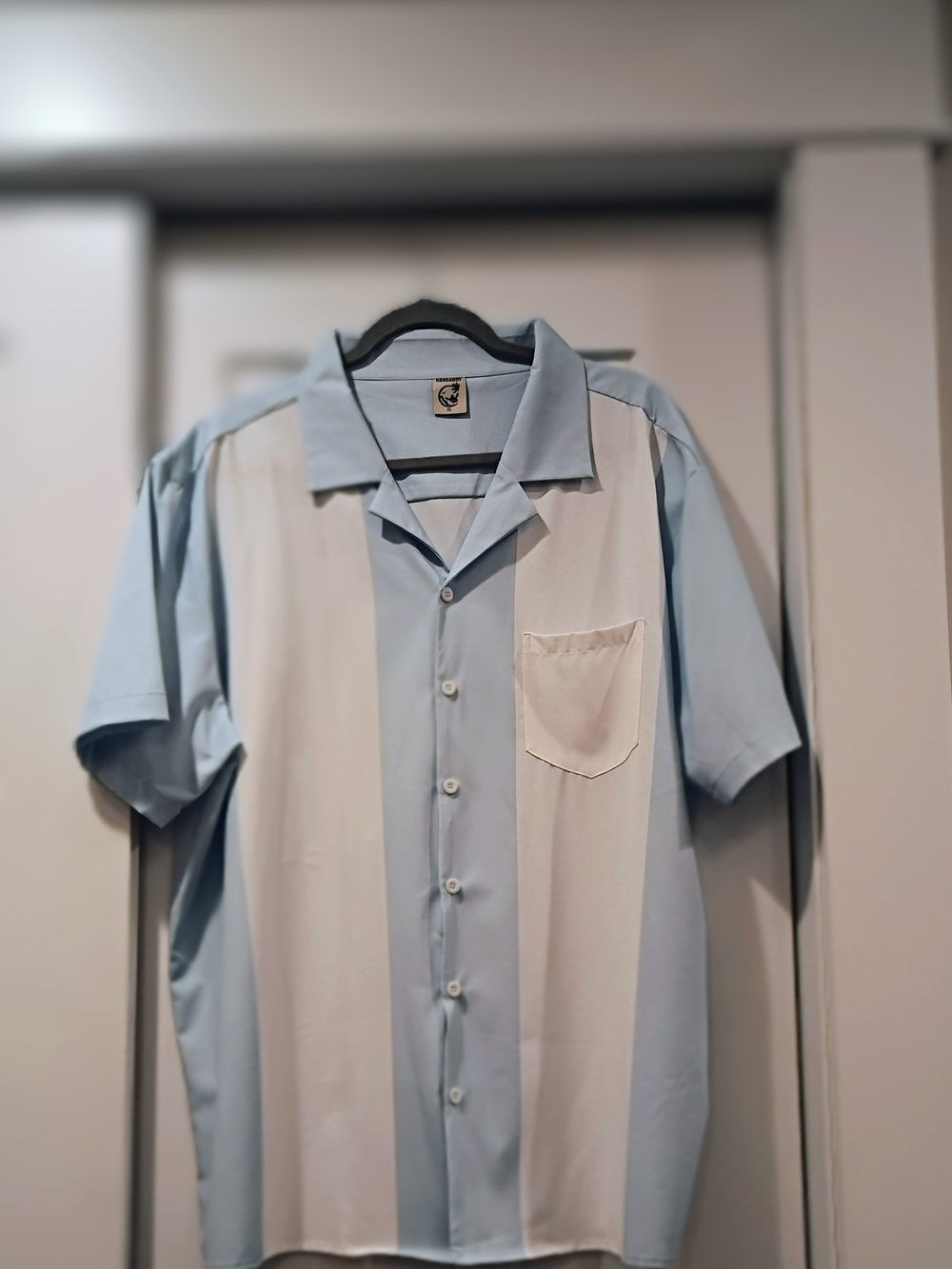 Men's Short-Sleeve Button-Up Shirt - Light Blue / White